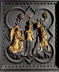 Die Taufe Christi, Tafel von den Südtüren des Baptisteriums, die Szenen aus dem Leben des Heiligen Johannes des Täufers darstellt, 1336